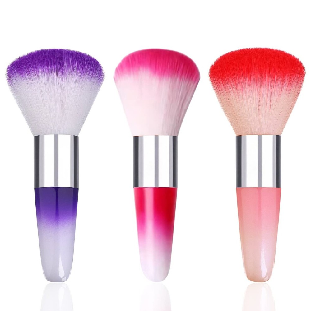 SILPECWEE 3Pcs Nail Brushes for Cleaning Powder, Makeup Brush Nail Clean Up Brush Acrylic Nail Brush Cleaner Nail Dust Brush Manicure Brush Nail Art Tools