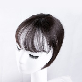 Mini Fringe Hairpiece Straight Clip in Forehead Topper with Wispy Bangs Extension Black Brown