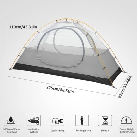Bessport Camping Tent 1 Person Tent Waterproof Two Doors Backpacking Tent Easy Setup Lightweight for Outdoor, Hiking Mountaineering Travel