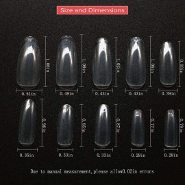 600 Pcs Full Cover Clear False Nails Oval Acrylic Home DIY Nail Art 10 Sizes