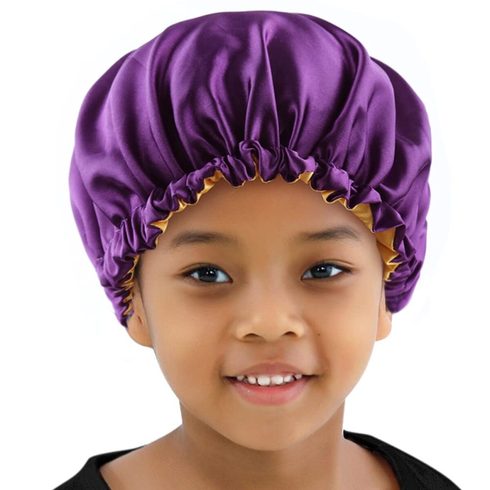 ELIHAIR Kids Bonnets Sleeping Caps Teens Toddler Child Baby Silky Satin Bonnet Night Cap Adjustable Reversible Double Layer Lavender/Yellow