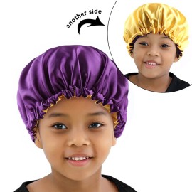 ELIHAIR Kids Bonnets Sleeping Caps Teens Toddler Child Baby Silky Satin Bonnet Night Cap Adjustable Reversible Double Layer Lavender/Yellow