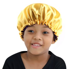 ELIHAIR Kids Bonnets Sleeping Caps Teens Toddler Child Baby Silky Satin Bonnet Night Cap Adjustable Reversible Double Layer Lavender/Yellow