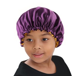 ELIHAIR Kids Bonnets Sleeping Caps Teens Toddler Child Baby Silky Satin Bonnet Night Cap Adjustable Reversible Double Layer Lavender/Yellow