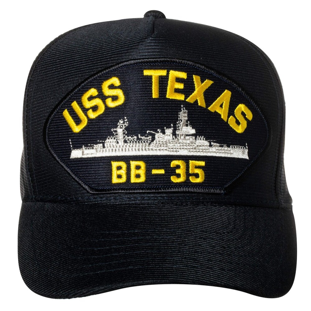 Artisan Owl United States Navy USS Texas BB-35 Aircraft Carrier Ship Emblem Patch Hat - Adjustable Baseball Cap (Navy Blue)