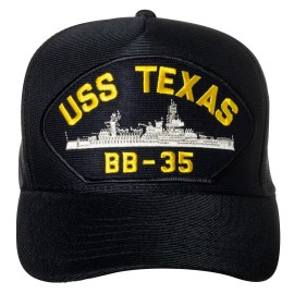 Artisan Owl United States Navy USS Texas BB-35 Aircraft Carrier Ship Emblem Patch Hat - Adjustable Baseball Cap (Navy Blue)
