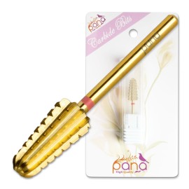 PANA Nail Carbide Volcano Bit - Two Way Rotate use for Both Left and Right Handed - Fast remove Acrylic or Hard Gel - 3/32 Shank - Manicure, Nail Art, Drill Machine (3x Coarse, Gold)