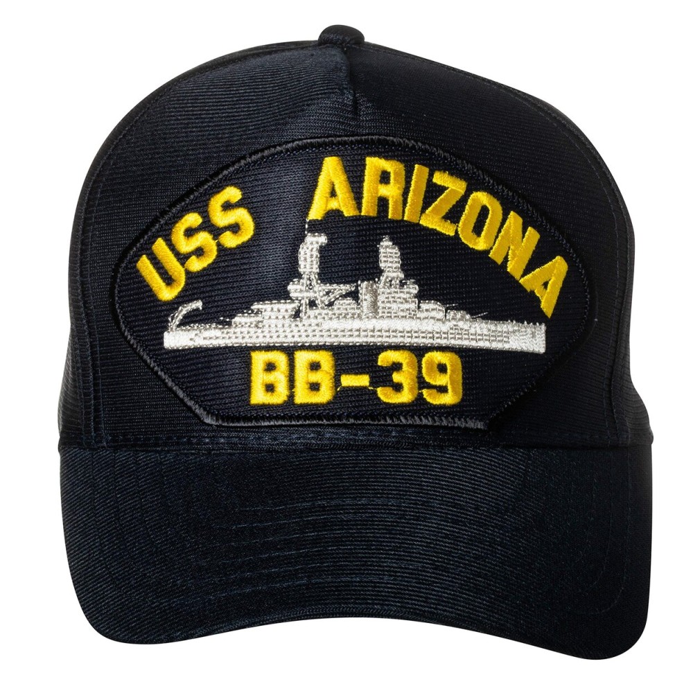 Artisan Owl United States Navy USS Arizona BB-39 Battleship Emblem Patch Hat - Adjustable Baseball Cap (Navy Blue)