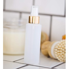 JUVITUS 4 oz Clear Natural Refillable Plastic Squeeze Bottle with Gold Metal Fine Mist Sprayer (12 Pack)