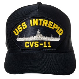 Artisan Owl United States Navy USS Intrepid CVS-11 Aircraft Carrier Ship Emblem Patch Hat - Adjustable Baseball Cap (Navy Blue)