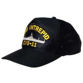 Artisan Owl United States Navy USS Intrepid CVS-11 Aircraft Carrier Ship Emblem Patch Hat - Adjustable Baseball Cap (Navy Blue)