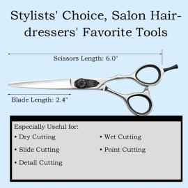 Moontay 6.0 Hair Cutting Shears, Professional Barber Styling Hairdressing Scissors, JP-440C Stainless Steel Salon Scissors, Silver Moontay 6.0 Hair Cutting Shears, Professional Barber Styling Hairdressing Scissors, JP-440C Stainless Steel Salon Scissors, Silver