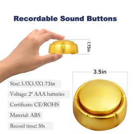 Gold Recordable Button - Easy 30 Sec Talk Button for Dogs & Golden Buzzer