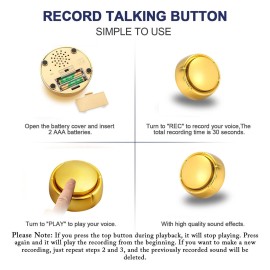 Gold Recordable Button - Easy 30 Sec Talk Button for Dogs & Golden Buzzer