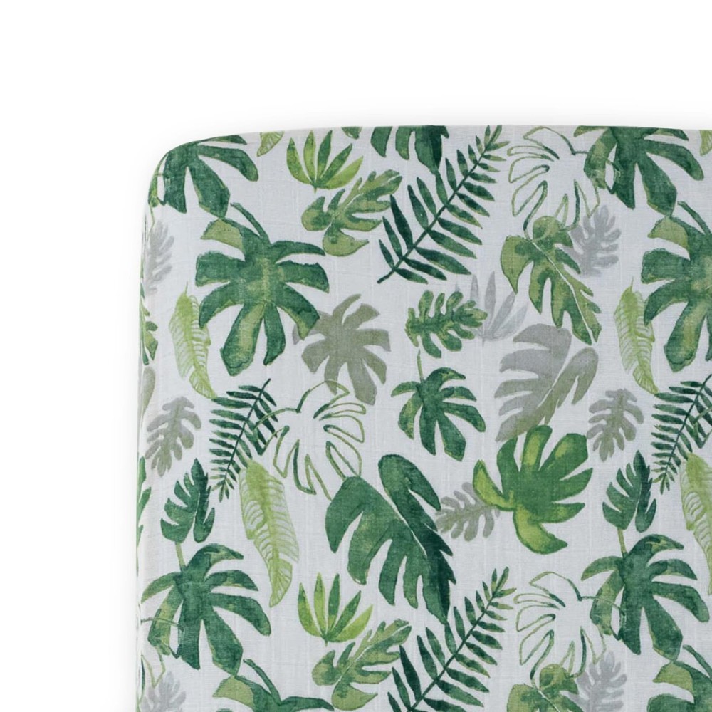 Little Unicorn Premium Crib Sheet | Breathable & Super-Soft Muslin Fabric (Tropical Leaf)