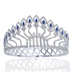 Janefashions Floral Full Crown Clear Red Green Austrian Rhinestone Crystal Silver Gold Metal Tiara Pageant Pageant Prom Large T1406  (Blue/Silver)