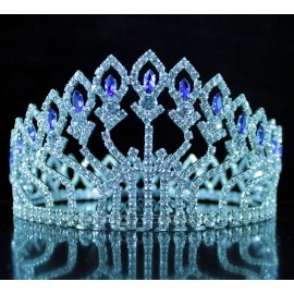 Janefashions Floral Full Crown Clear Red Green Austrian Rhinestone Crystal Silver Gold Metal Tiara Pageant Pageant Prom Large T1406  (Blue/Silver)