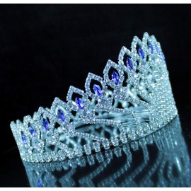 Janefashions Floral Full Crown Clear Red Green Austrian Rhinestone Crystal Silver Gold Metal Tiara Pageant Pageant Prom Large T1406  (Blue/Silver)