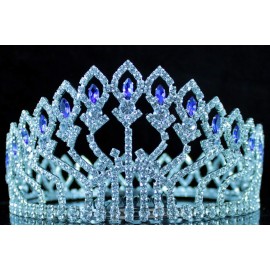 Janefashions Floral Full Crown Clear Red Green Austrian Rhinestone Crystal Silver Gold Metal Tiara Pageant Pageant Prom Large T1406  (Blue/Silver)