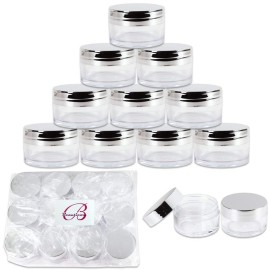 Beauticom 20g/20ml USA Acrylic Round Clear Jars with Lids for Lip Balms, Creams, Make Up, Cosmetics, Samples, Ointments and other Beauty Products (12 Pieces, Silver Lid (Flat Top))