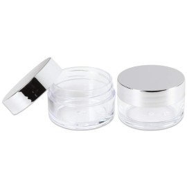 Beauticom 20g/20ml USA Acrylic Round Clear Jars with Lids for Lip Balms, Creams, Make Up, Cosmetics, Samples, Ointments and other Beauty Products (12 Pieces, Silver Lid (Flat Top))
