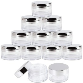 Beauticom 20g/20ml USA Acrylic Round Clear Jars with Lids for Lip Balms, Creams, Make Up, Cosmetics, Samples, Ointments and other Beauty Products (12 Pieces, Silver Lid (Flat Top))