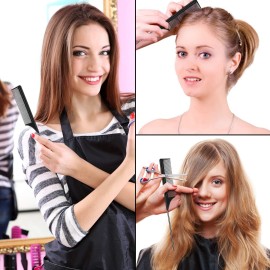 3 Pcs Rat Tail Combs Carbon Fiber Teasing Combs with Stainless Steel Pintail Heat Resistant with 6 Pcs Metal Alligator Curl Clips(Black)