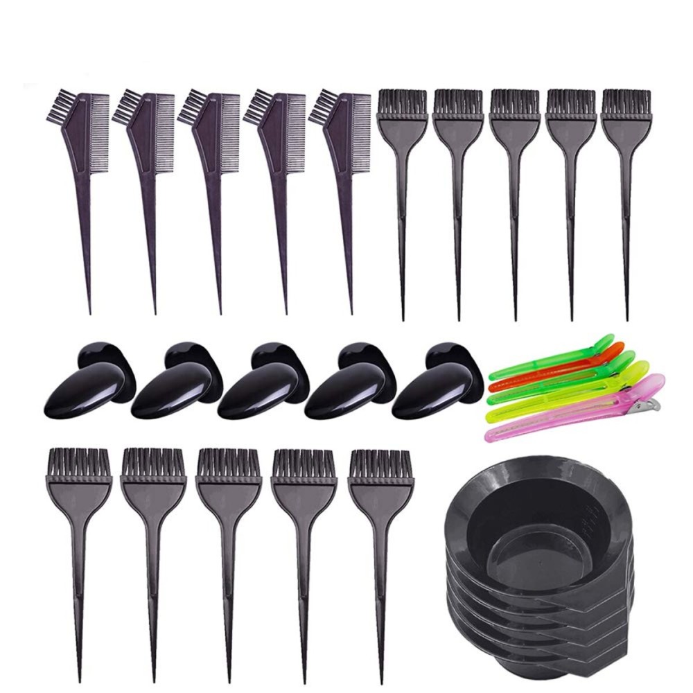 Pcxino 30Pcs 6Sets Hair Dye Color Brush,Bowl,Ear Cover,and Hair Clip Sets,Perfect Tools for DIY Salon Hair Dye Tools Hair Coloring Bleaching,Hair Tint Dying Coloring Applicator