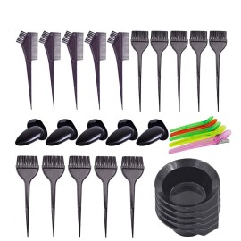 Pcxino 30Pcs 6Sets Hair Dye Color Brush,Bowl,Ear Cover,and Hair Clip Sets,Perfect Tools for DIY Salon Hair Dye Tools Hair Coloring Bleaching,Hair Tint Dying Coloring Applicator