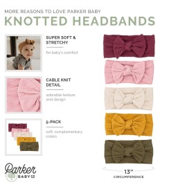 Parker Baby Cable Knit Nylon Headbands 5 Pack | Soft, Stretchy & Comfortable Bows for Girls | Adjustable, Soft to Touch & Knotted Headbands for Baby Girls | Baby Headwraps for Girls | Multiple Colors