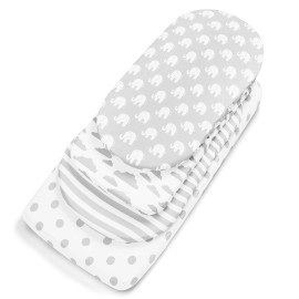 Bassinet Bed Sheets - Premium Bassinet Fitted Sheet for Halo, Mika Micky, Maxi COSI & Others - 4 Pack 100% Jersey Knit - Bassinet Bedding for Standard Size Oval or Halo Bassinet Pads for Boys & Girls
