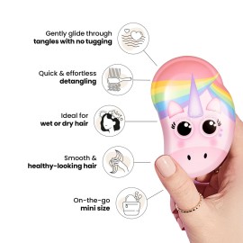 Tangle Teezer Original Detangler Brush, Dry & Wet Travel Size Mini Hair Brush, for Kids & All Hair Types, Rainbow The Unicorn