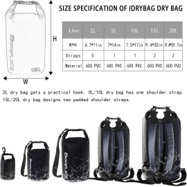 IDRYBAG Dry Bag for Kayaking Waterproof 2L/5L/10L/15L/20L, Small Dry Sack Waterproof Bag for Boating IDRYBAG Dry Bag for Kayaking Waterproof 2L/5L/10L/15L/20L, Small Dry Sack Waterproof Bag for Boating
