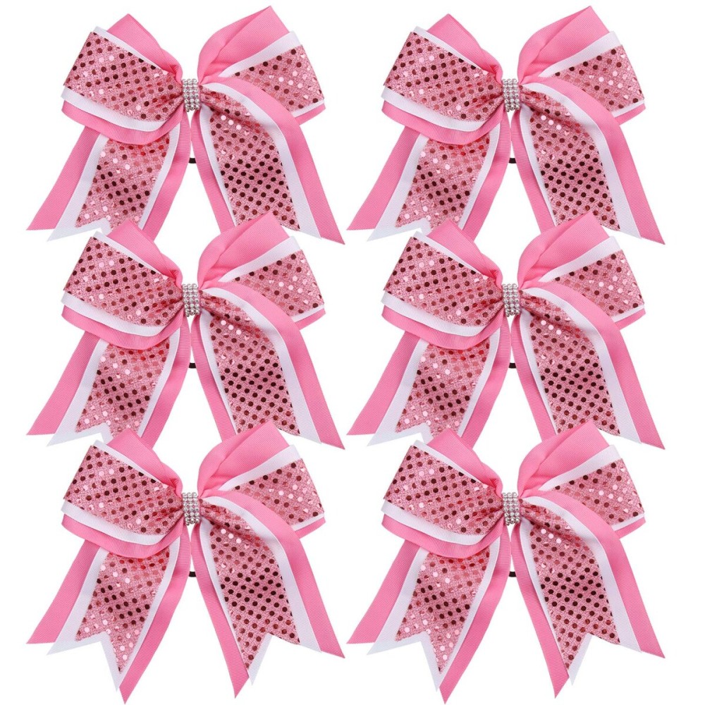 Cheerleader Bows 8 Inch 3 Layers 6 Pcs Ponytail Holder Jumbo Cheerleading Bows Hair Elastic Hair Tie for High School College (Pink/White/Pink) Cheerleader Bows 8 Inch 3 Layers 6 Pcs Ponytail Holder Jumbo Cheerleading Bows Hair Elastic Hair Tie for High School College (Pink/White/Pink)