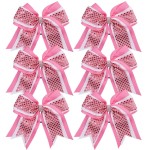 Cheerleader Bows 8 Inch 3 Layers 6 Pcs Ponytail Holder Jumbo Cheerleading Bows Hair Elastic Hair Tie for High School College (Pink/White/Pink)