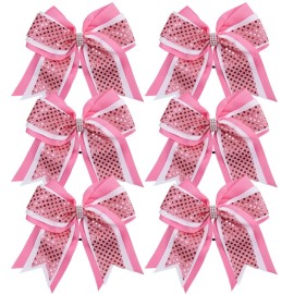 Cheerleader Bows 8 Inch 3 Layers 6 Pcs Ponytail Holder Jumbo Cheerleading Bows Hair Elastic Hair Tie for High School College (Pink/White/Pink) Cheerleader Bows 8 Inch 3 Layers 6 Pcs Ponytail Holder Jumbo Cheerleading Bows Hair Elastic Hair Tie for High School College (Pink/White/Pink)