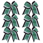 Cheerleader Bows 8 Inch 3 Layers 6 Pcs Ponytail Holder Jumbo Cheerleading Bows Hair Elastic Hair Tie for High School College (Black/White/Green)