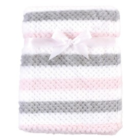 Hudson Baby Unisex Baby Plush Waffle Blanket, Pink Gray Stripe, One Size