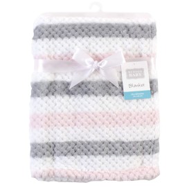 Hudson Baby Unisex Baby Plush Waffle Blanket, Pink Gray Stripe, One Size