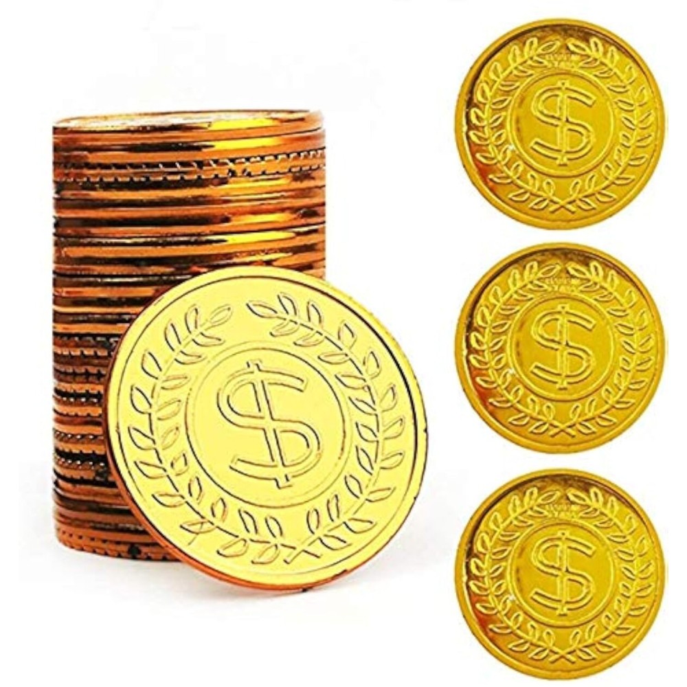 TCOTBE Pirate Gold Coins Plastic Set of 100,Play Gold Treasure Coins for Play Favor Party Supplies, Pirate Party, Treasure Hunt Game and Party Favors