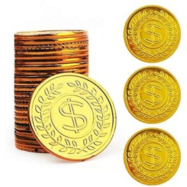 TCOTBE Pirate Gold Coins Plastic Set of 100,Play Gold Treasure Coins for Play Favor Party Supplies, Pirate Party, Treasure Hunt Game and Party Favors