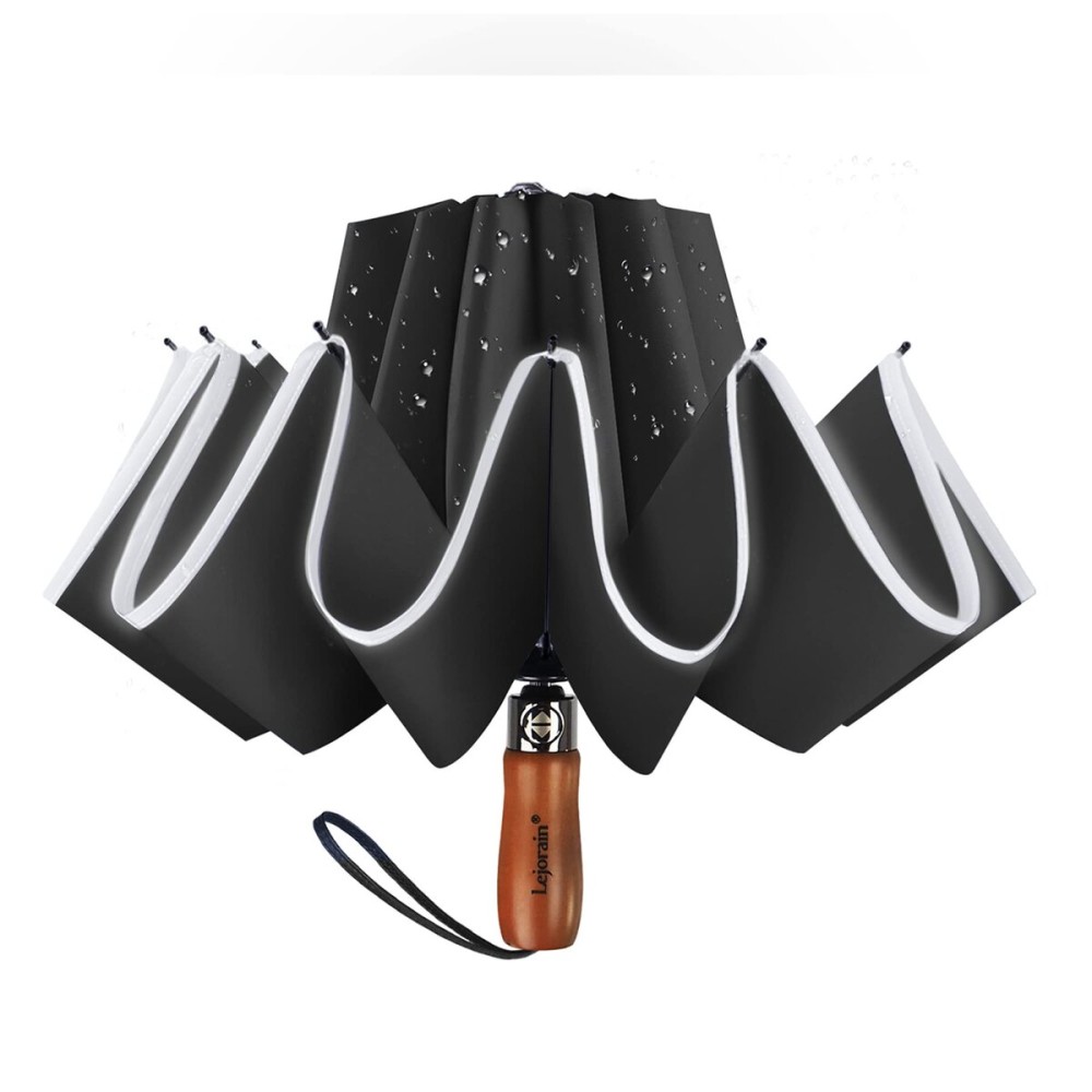 Lejorain Large Reverse Umbrella -50 Inch Windproof Folding Inverted Umbrella - Upside Down with Safety Reflective Strip Lejorain Large Reverse Umbrella -50 Inch Windproof Folding Inverted Umbrella - Upside Down with Safety Reflective Strip