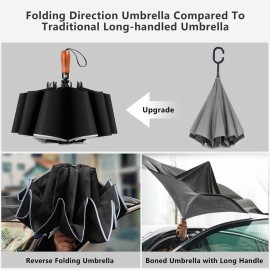 Lejorain Large Reverse Umbrella -50 Inch Windproof Folding Inverted Umbrella - Upside Down with Safety Reflective Strip Lejorain Large Reverse Umbrella -50 Inch Windproof Folding Inverted Umbrella - Upside Down with Safety Reflective Strip