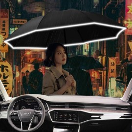 Lejorain Large Reverse Umbrella -50 Inch Windproof Folding Inverted Umbrella - Upside Down with Safety Reflective Strip Lejorain Large Reverse Umbrella -50 Inch Windproof Folding Inverted Umbrella - Upside Down with Safety Reflective Strip