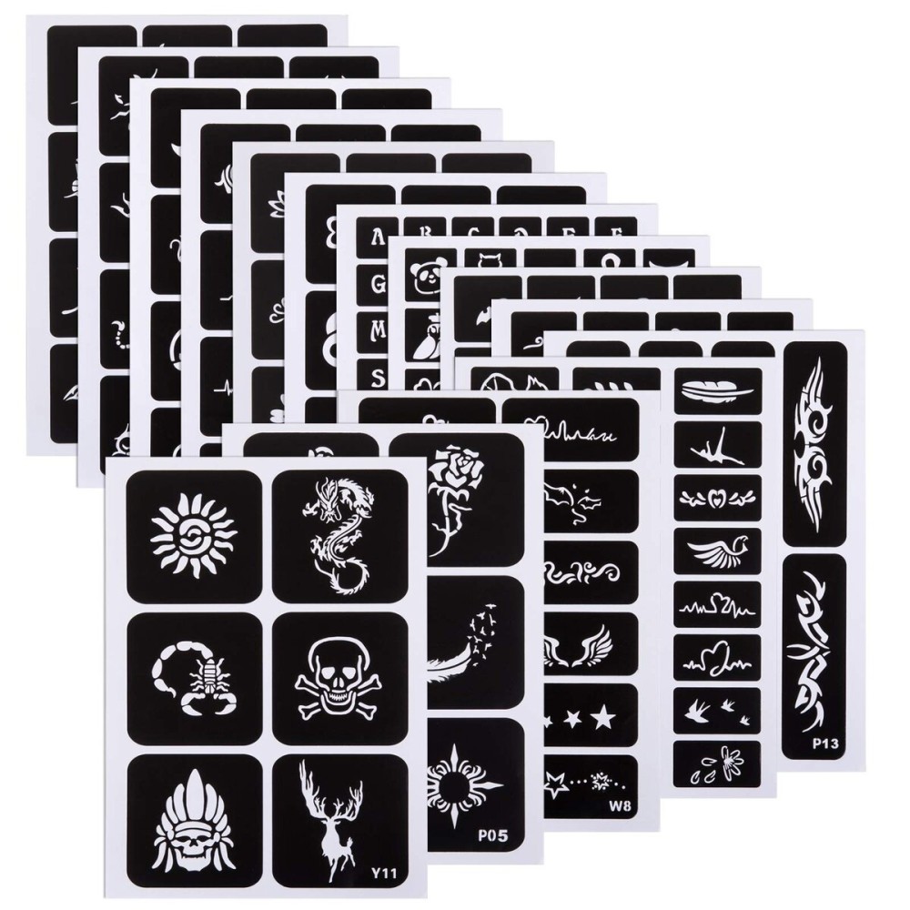 Kesoto Temporary Tattoos Stencils Glitter Tattoo Kit Templates Face Paint Stencils Body Art Stencil Pack for Adults Man Women Kids Teenager 304pcs, 15 Sheets Kesoto Temporary Tattoos Stencils Glitter Tattoo Kit Templates Face Paint Stencils Body Art Stencil Pack for Adults Man Women Kids Teenager 304pcs, 15 Sheets