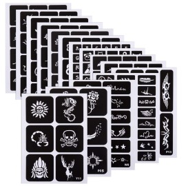 Kesoto Temporary Tattoos Stencils Glitter Tattoo Kit Templates Face Paint Stencils Body Art Stencil Pack for Adults Man Women Kids Teenager 304pcs, 15 Sheets