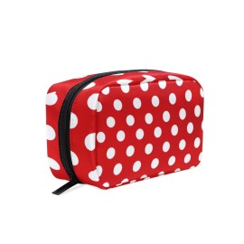 ALAZA Red White Polka Dot Makeup Cosmetic Portable Pouch Bag Organizer Capacity Storage Bag for Women Girls ALAZA Red White Polka Dot Makeup Cosmetic Portable Pouch Bag Organizer Capacity Storage Bag for Women Girls