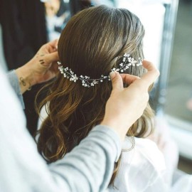 JAKAWIN Bride Wedding Hair Vine Flower Hair Piece Silver Bridal Headpiece Pear Hair Accessories for Women HV054