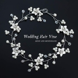 JAKAWIN Bride Wedding Hair Vine Flower Hair Piece Silver Bridal Headpiece Pear Hair Accessories for Women HV054 JAKAWIN Bride Wedding Hair Vine Flower Hair Piece Silver Bridal Headpiece Pear Hair Accessories for Women HV054