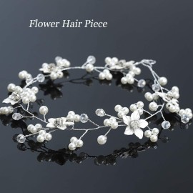 JAKAWIN Bride Wedding Hair Vine Flower Hair Piece Silver Bridal Headpiece Pear Hair Accessories for Women HV054 JAKAWIN Bride Wedding Hair Vine Flower Hair Piece Silver Bridal Headpiece Pear Hair Accessories for Women HV054